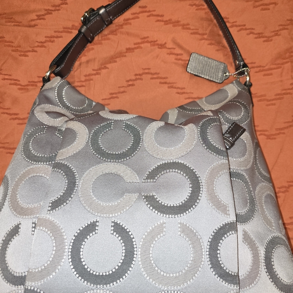 Coach Gray and Silver Patterned Hobo Bag